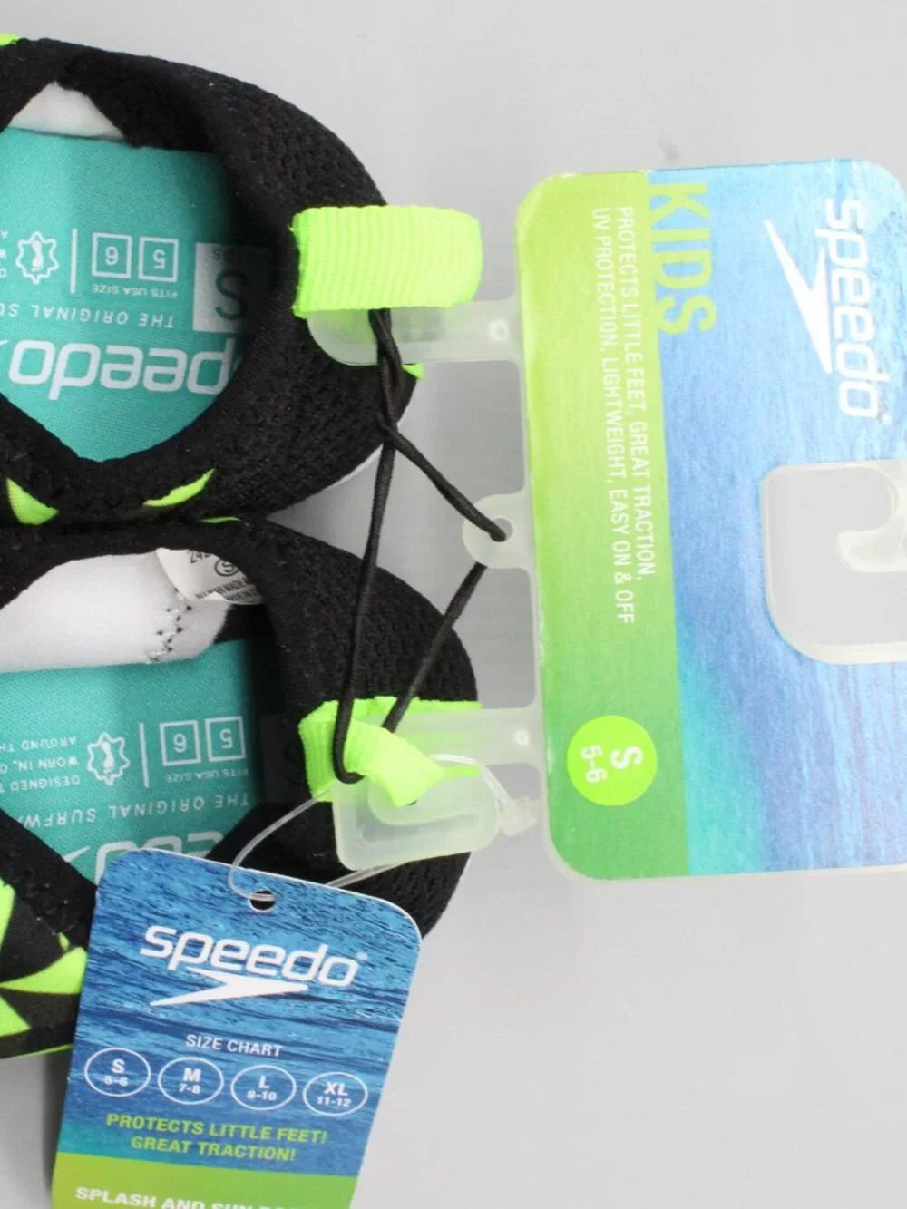 Speedo Kids Splash & Sun BoSpeedootie Water Shoes Size S 5-6 Green Black Geo NWT